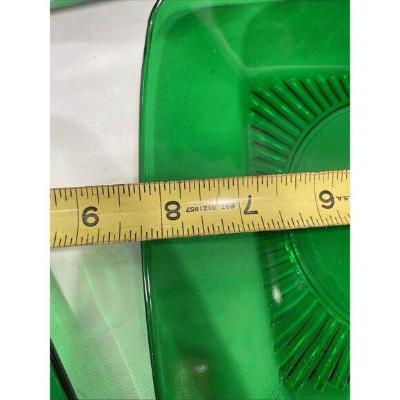 Anchor Hocking Charm Forest Green Set of 5 Saucers USA Fire King 50's Square - Picture 4 of 8